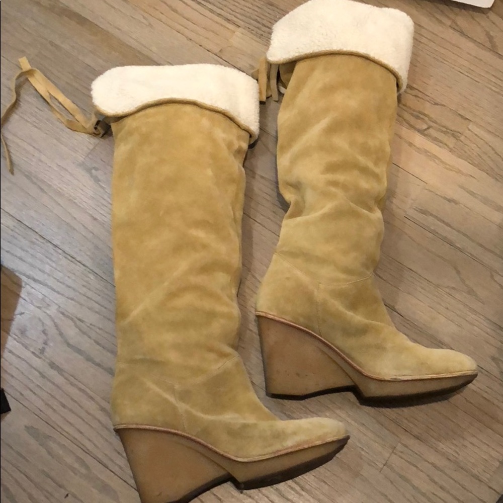 Beige suede boots